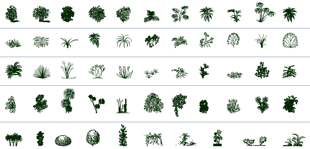Common tree and plant blocks details of garden dwg file