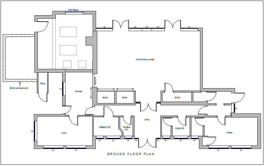 Communal building floor plan design view dwg file