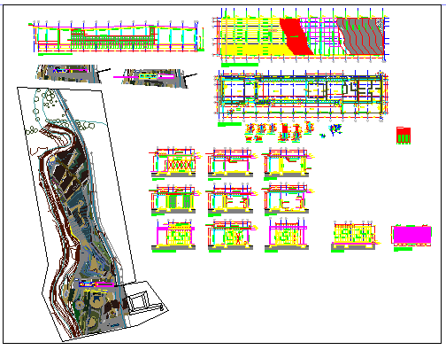 Community center design, ply wood blocks of green roof drawing