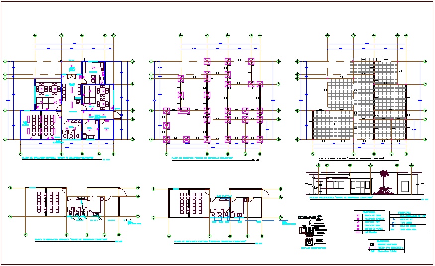Community development center plan, sanitary,hydraulic, column view dwg file