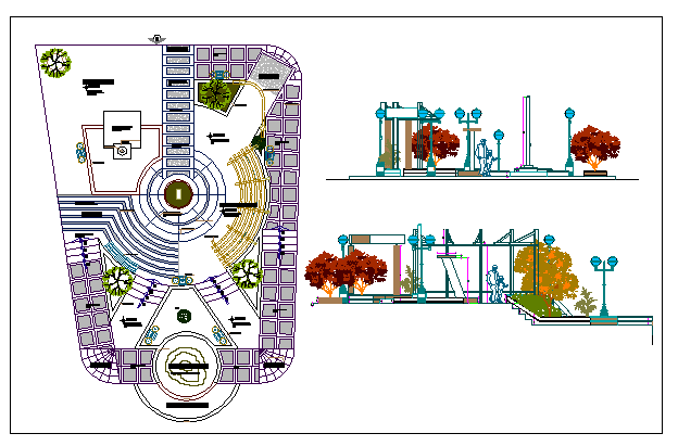 Community park landscaping details with equipment dwg file