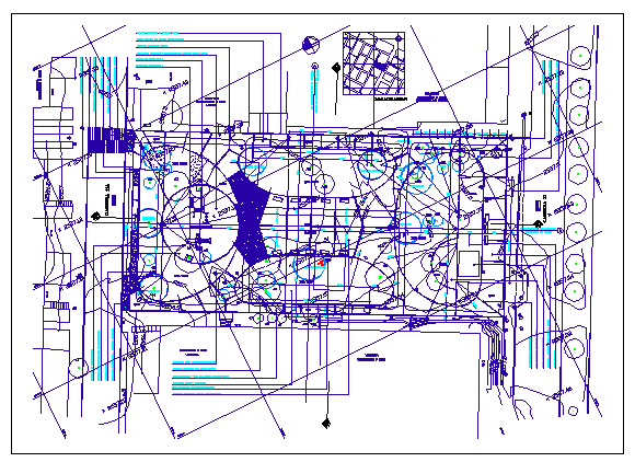 Community park landscaping with structure details dwg file