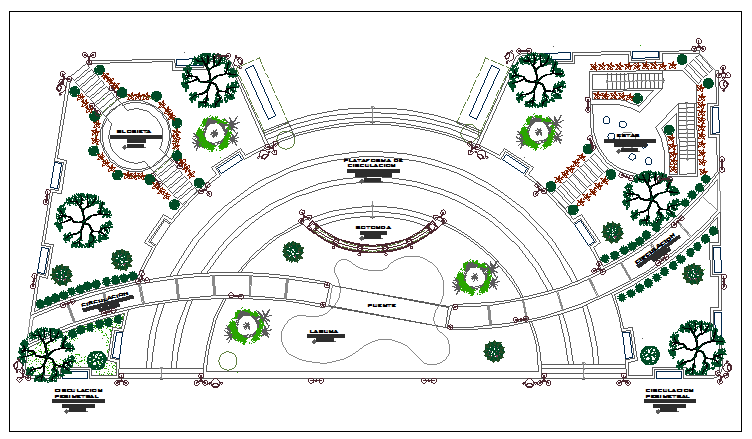 Community public park landscaping details dwg file