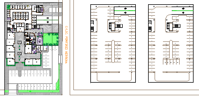 Company building tower landscaping and ground floor details dwg file