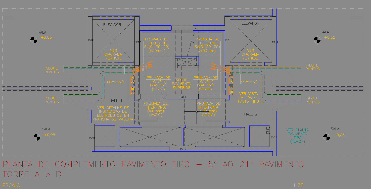 Typical Floor CAD Plan with Telecom and Intercom Shaft Layout