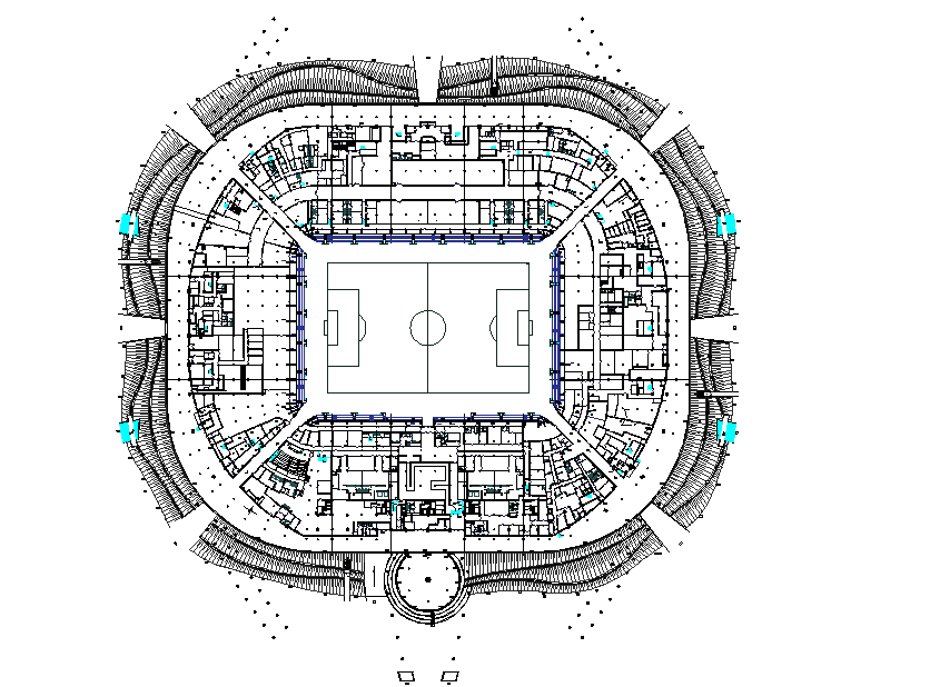 Complete architectural layout plan of a stadium