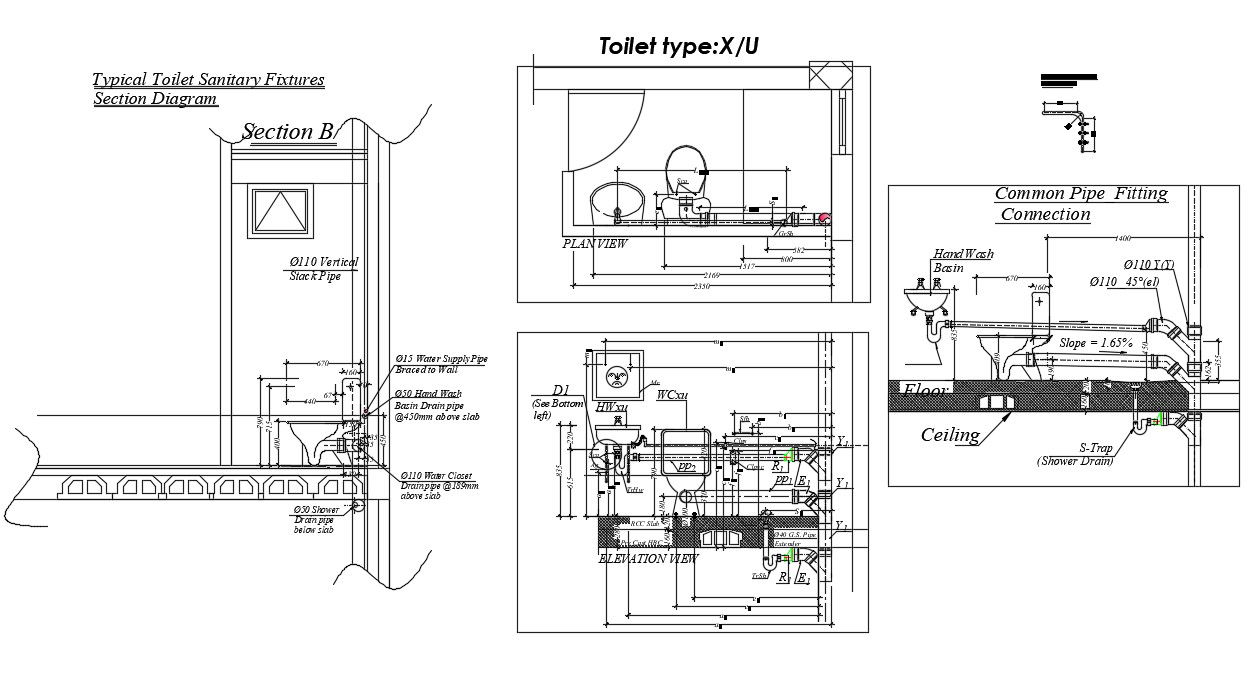 Complete Toilet Plan Drawing AutoCAD File