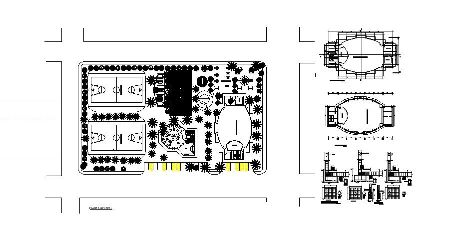 Complex building with detail in dwg file