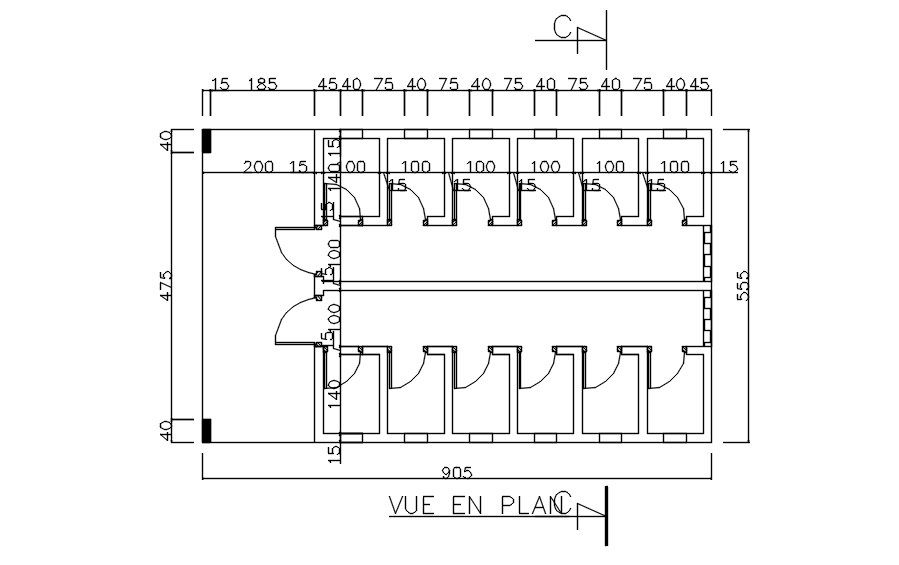 Complex common toilet plan in AutoCAD, dwg file.