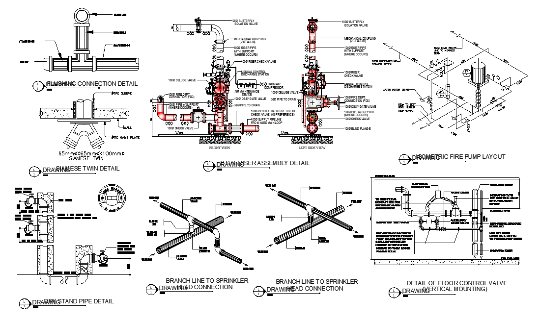 Components of Basic Wet-Pipe Riser Assemblies Drawing DWG File