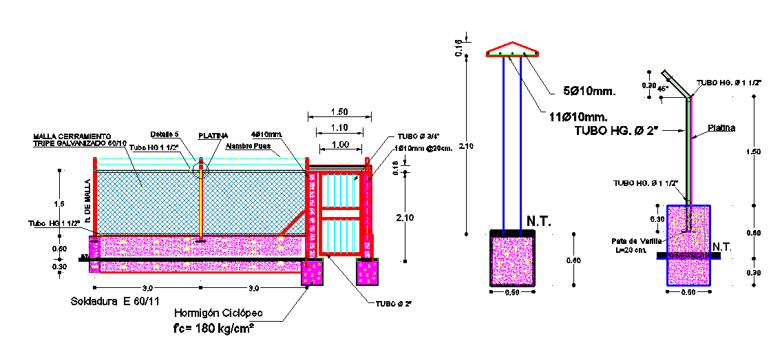 Compound Wall With Gate Elevation Design CAD File