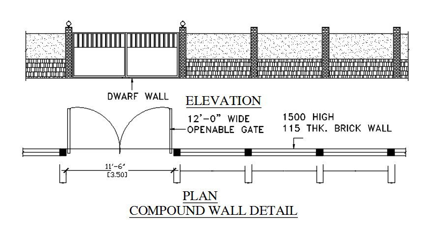 Compound wall detail file. Download cad DWG file | CADBULL