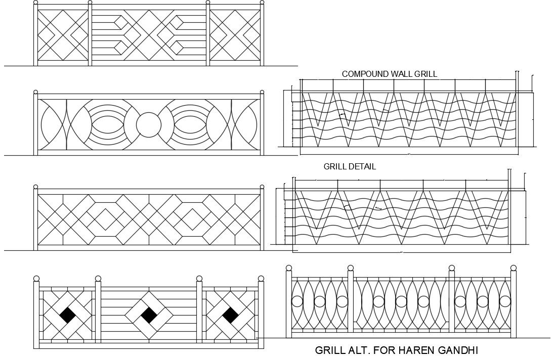 Compound wall grill detail drawing presented in this AutoCAD file. Download the AutoCAD file.
