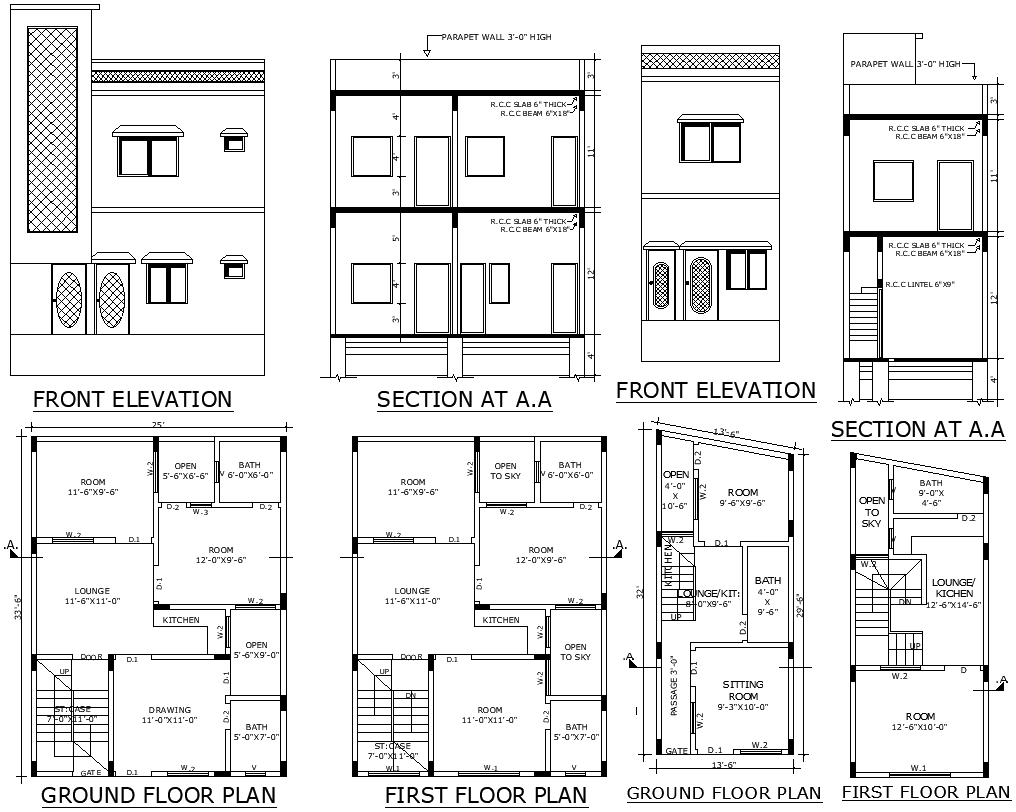 Comprehensive Residential House Plan Elevation And Section AutoCAD DWG
