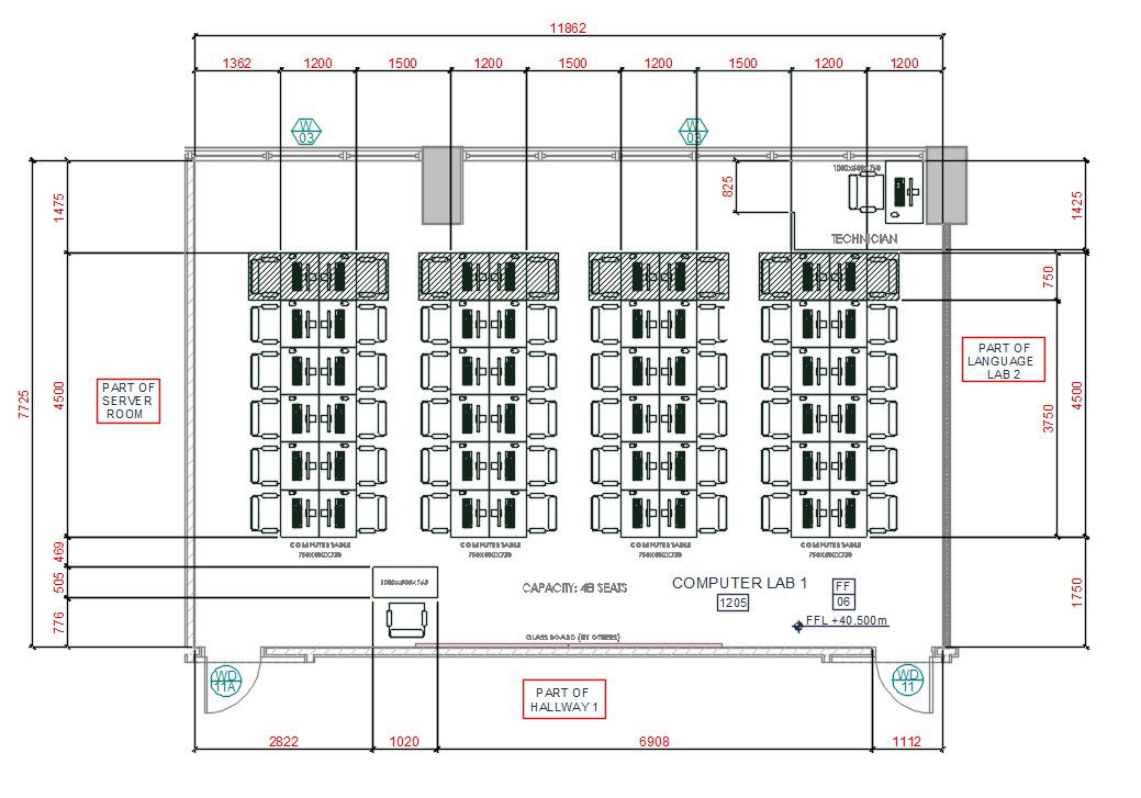 Computer Lab DWG File with 2D Layout for Interior and Workstations