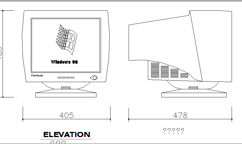 Computer monitor cad block details dwg file