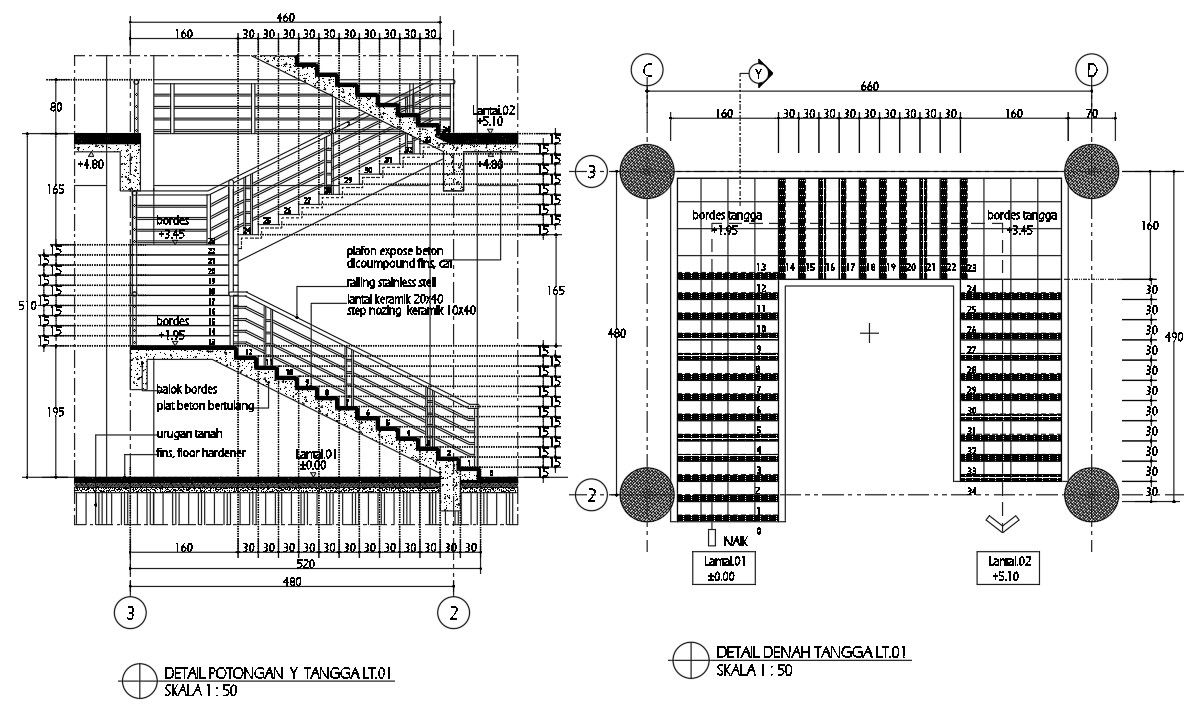 Concrete Stair Detail AutoCAD DWG File Download for Designers