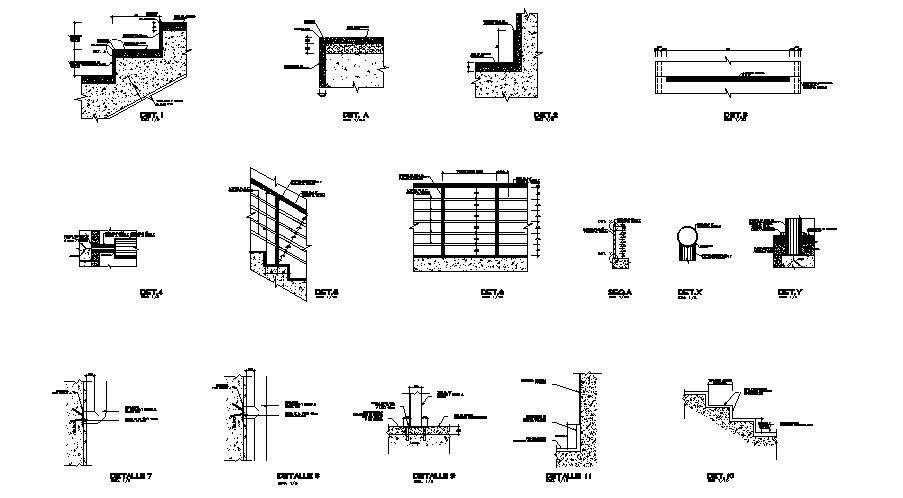 Concrete staircases of building cad construction details dwg file