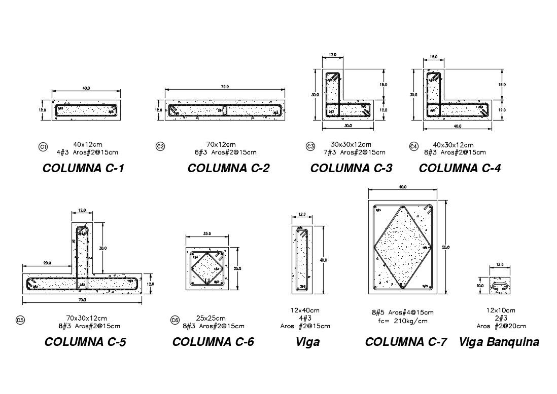 Concrete structured column construction cad drawing details dwg file