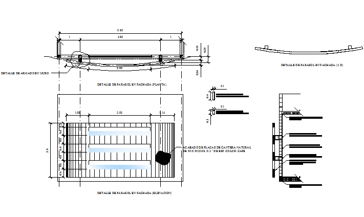 Concrete sunshade in facade detail dwg file