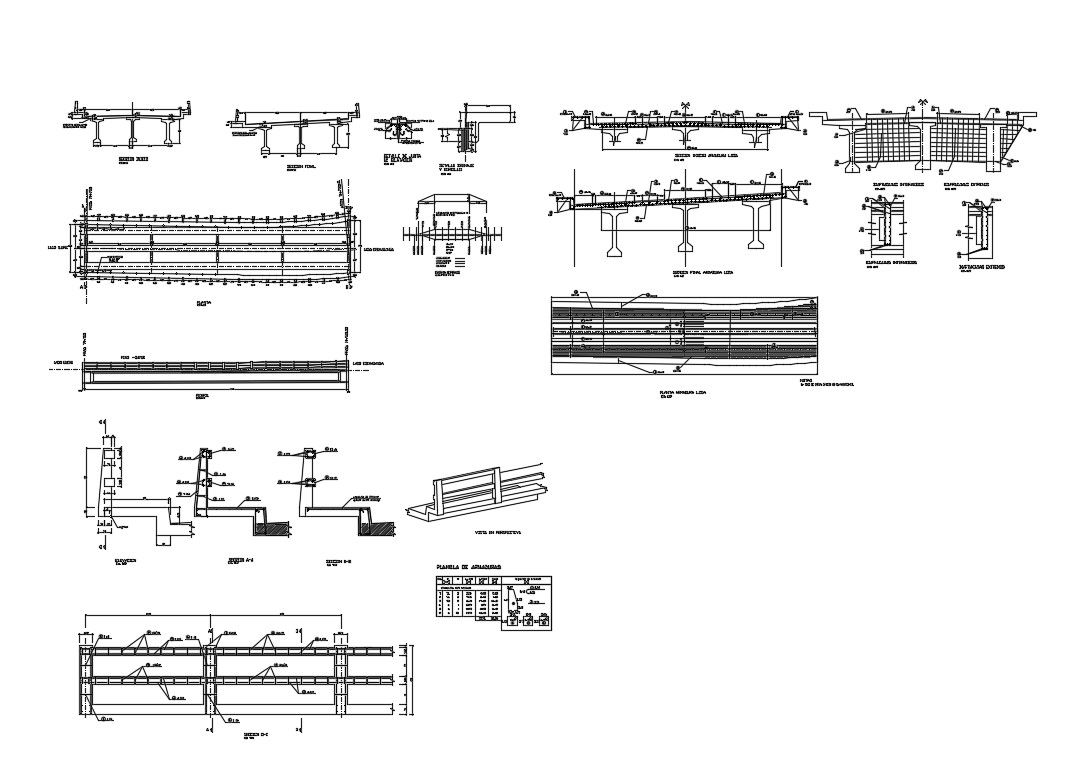Concrete vehicular bridge constructive structure cad drawing details dwg file