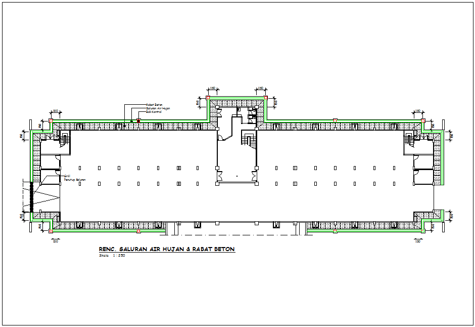 Concrete view with support of water railway for corporate building dwg file
