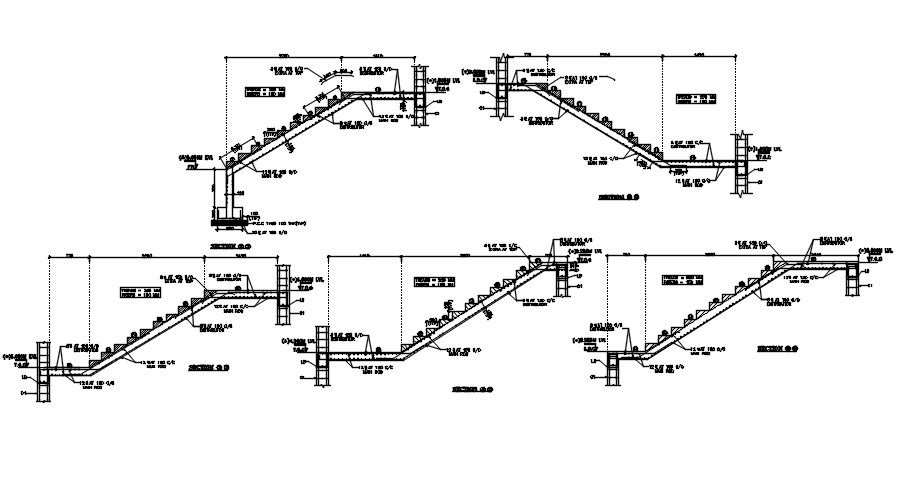 Concrete Stairs Cross Section Reinforcement Drawing DWG File