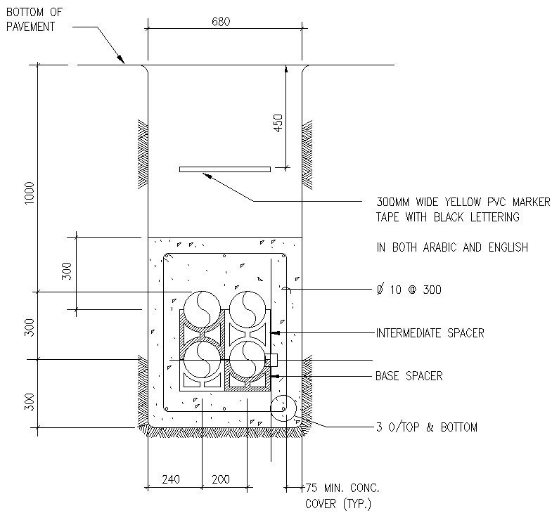 Concrete intermediate spacer details in AutoCAD, dwg file.