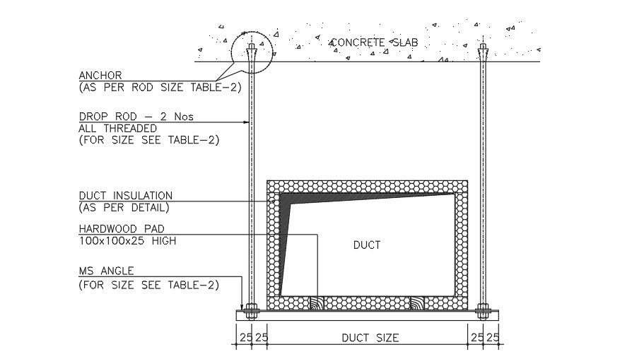 Concrete slab with duct size drawing is given in this 2D CAD file