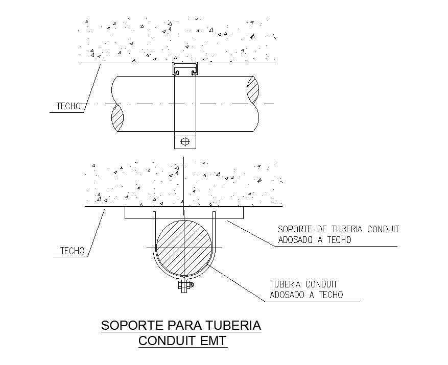 Conduit emt pipe support is given in this Autocad drawing file.  Download now.