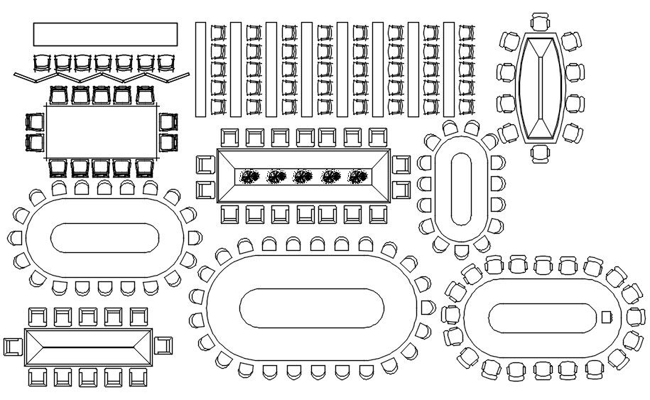Conference tables 2D blocks in AutoCAD, dwg file, CAD file