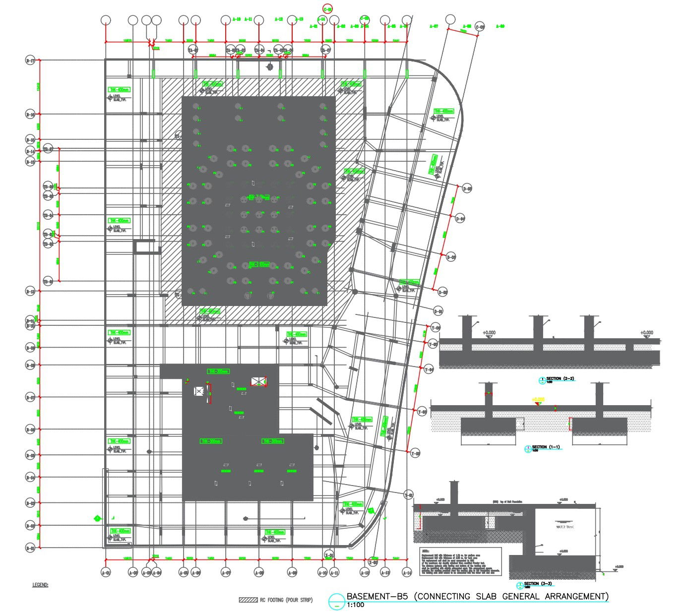 Connecting slab general arrangement of basement floor autocad dwg drawing
