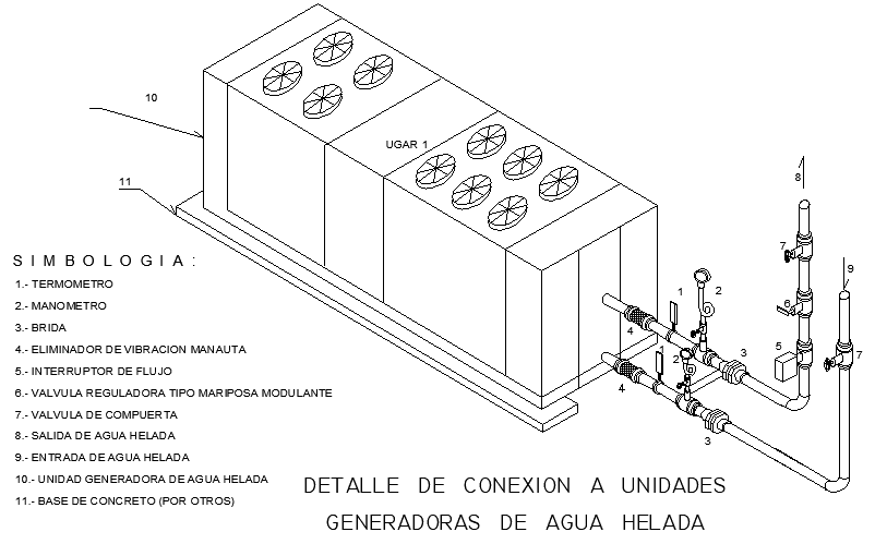 Connection to ice water generating units detail dwg file
