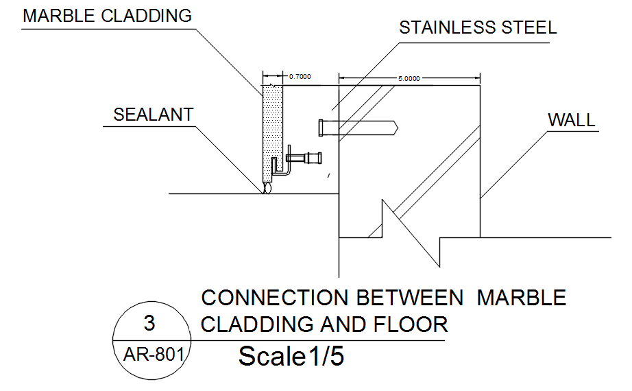 Connection between marble cladding and floor with detail AutoCAD drawing, dwg file, CAD file