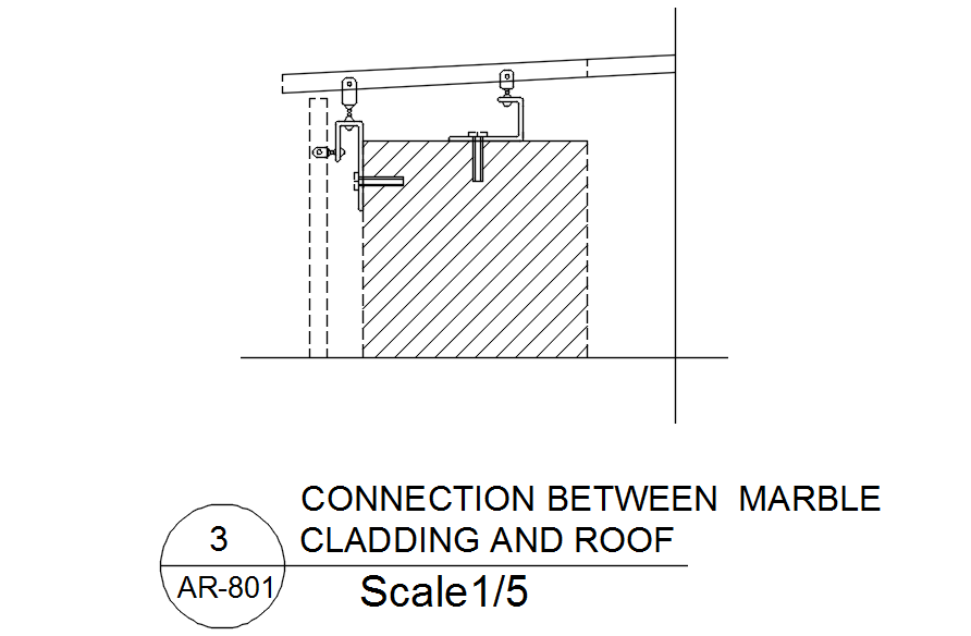 Connection between marble cladding and roof with detail AutoCAD drawing, dwg file, CAD file