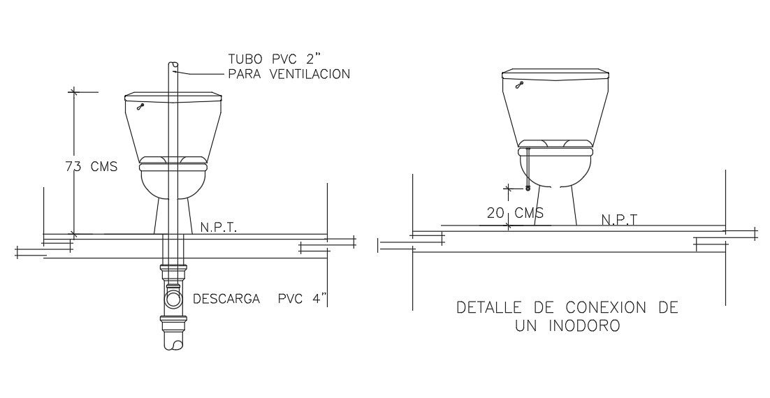 Connection detail of toilet is given in this Autocad drawing file. Download the Autocad model.
