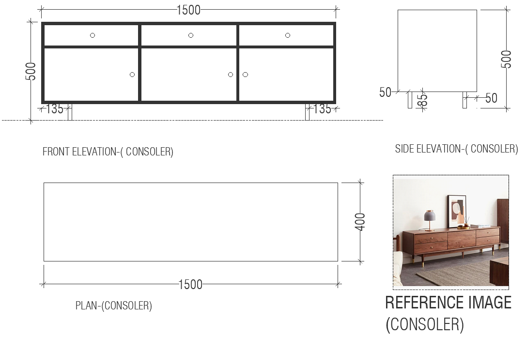 Console table design with reference image dwg autocad drawing .
