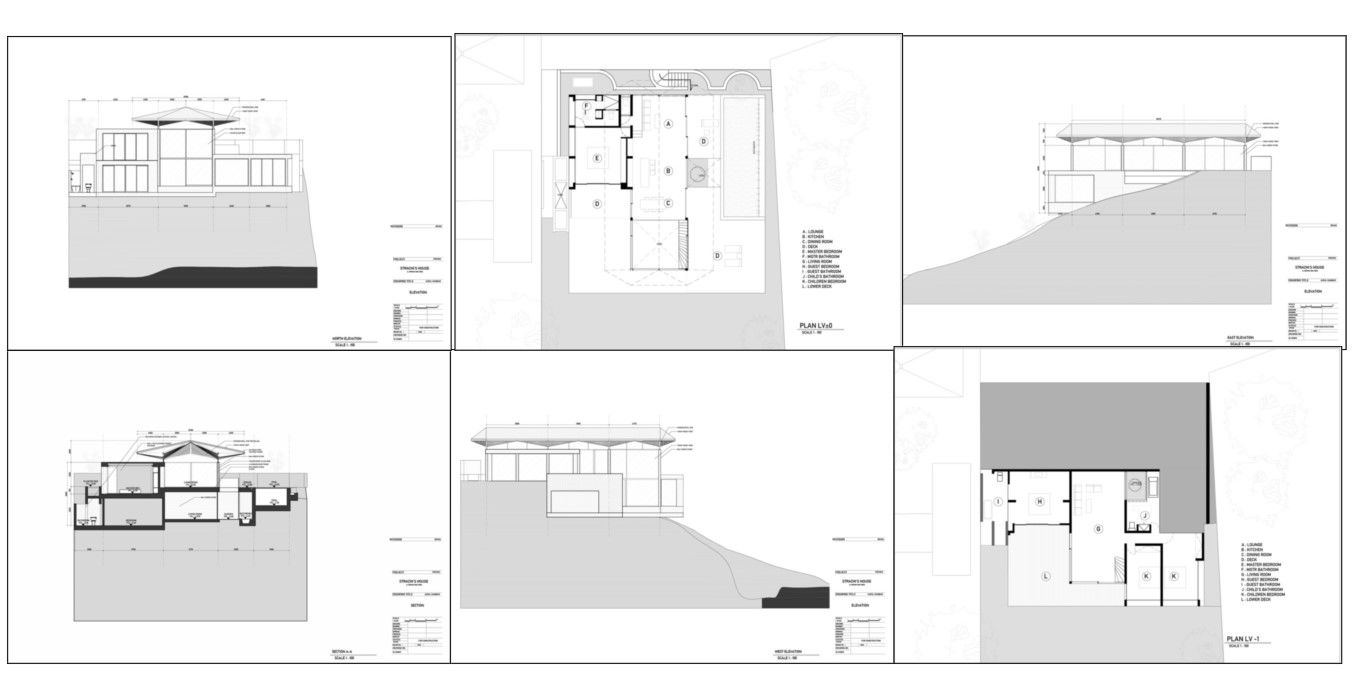 Modern House Project DWG Featuring Bedrooms and Deck Area Design File
