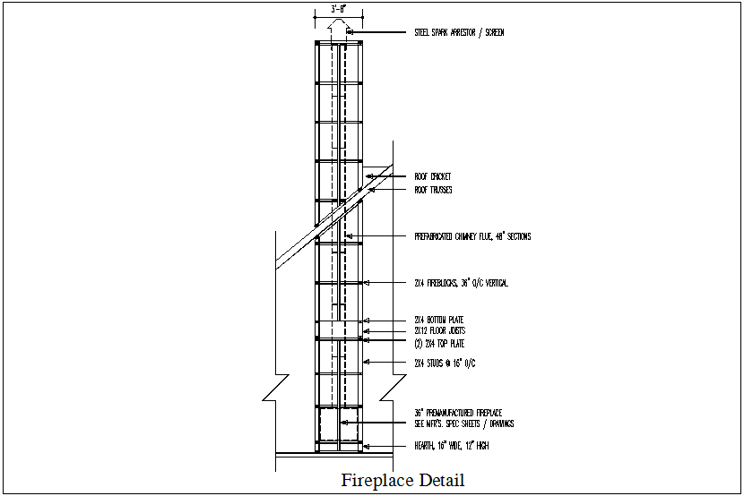Construction detail of chimney dwg file