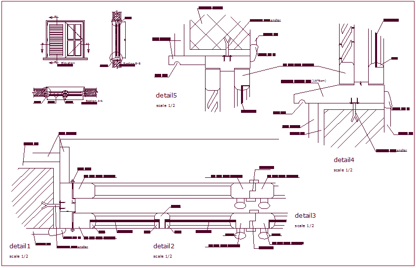 Construction detail of door with sectional view dwg file