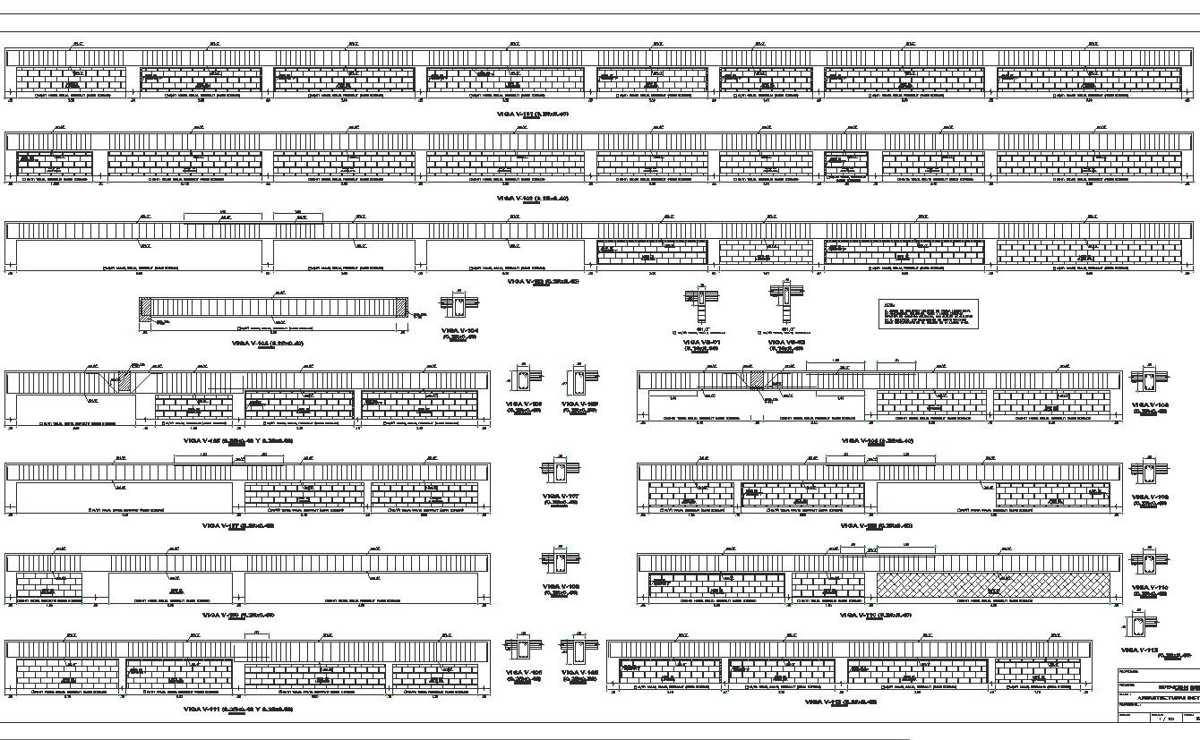 Construction detail of education center with wall and column view dwg file