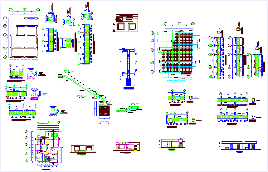 Construction detail of floor plan and section view dwg file