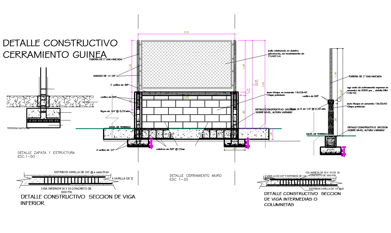 Construction detail of foundation and wall section view detail dwg file