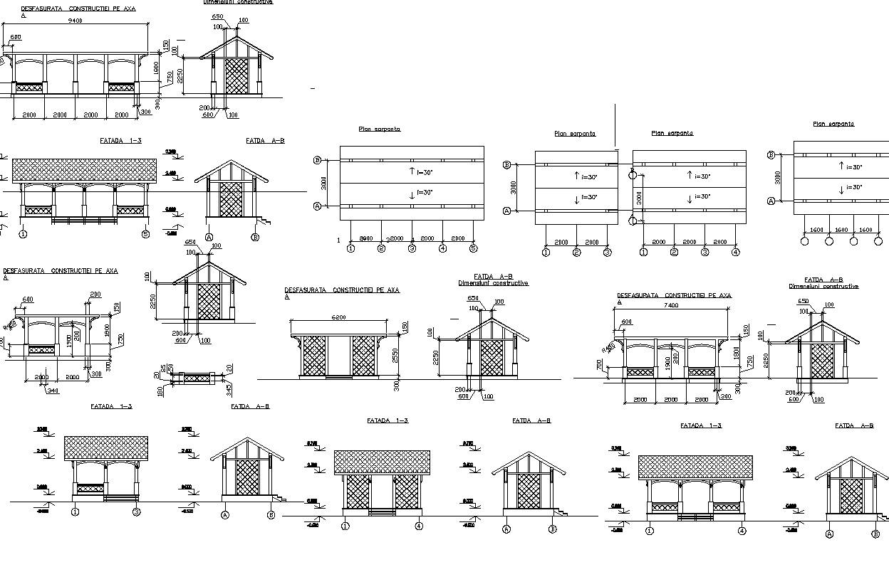 Construction detail of roof shade structure dwg file