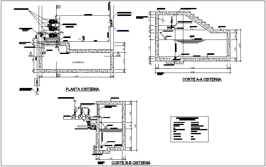 Construction detail of water tank with plan section view dwg file
