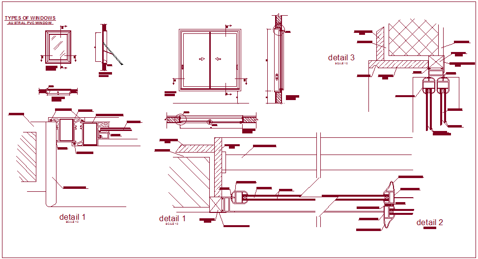 Construction detail of window with sectional view dwg file