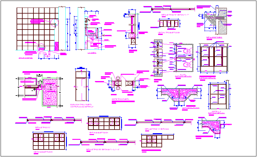 Construction detail view with plan and elevation of flat urinary dwg file