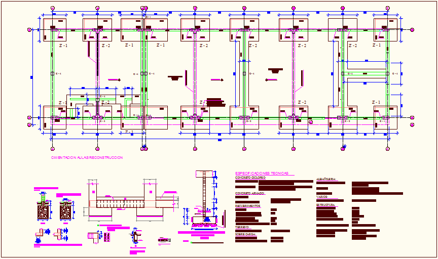 Construction detail view with plan of classroom dwg file