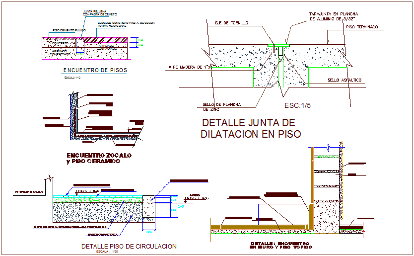 Construction detail with meting floor of school dwg file
