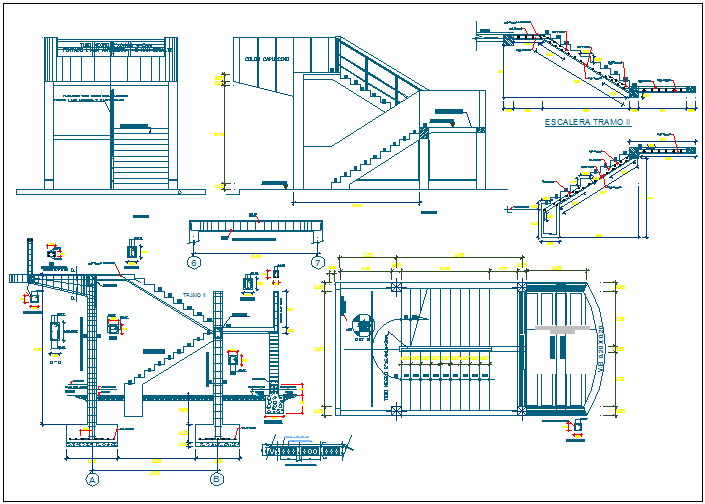 Construction detail with stair view of school dwg file